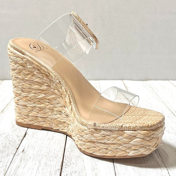 New Clear Straps Platform Wedge Heel Espadrilles Sandals - Picture 6 of 7